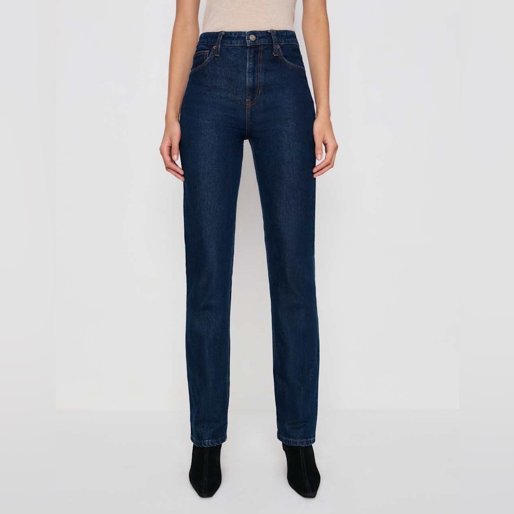 REFORMATION Jax Stretch High Rise Straight Jeans Dark Blue - Picture 3 of 16